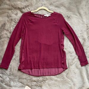 LOFT Long sleeve blouse, knit front satin back